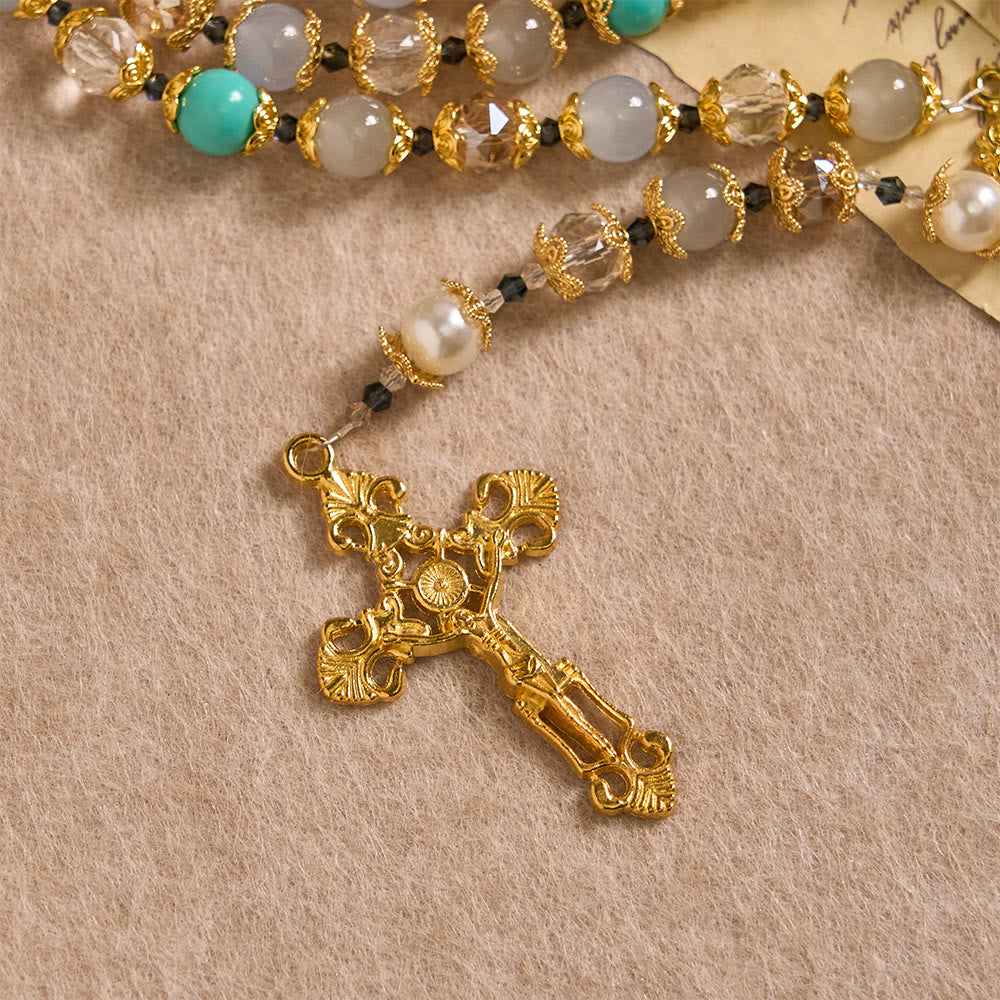 Christianartworkshop Chapelet en perles de verre bleu avec médaille de Notre-Dame et crucifix : un symbole de grâce dans chaque prière - image 7