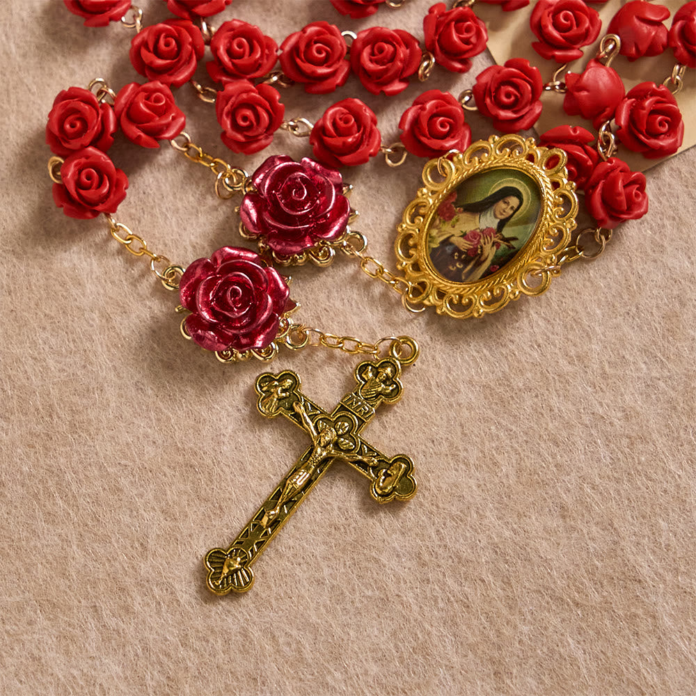 Christianartworkshop Chapelet de dévotion en perles de résine rose avec médaille de Notre-Dame et crucifix : Portez la lumière divine dans chaque pétale - image 6