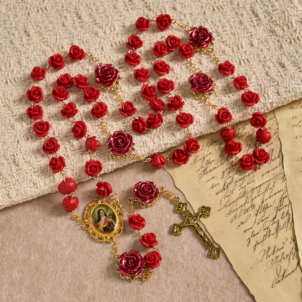 Christianartworkshop Chapelet de dévotion en perles de résine rose avec médaille de Notre-Dame et crucifix : Portez la lumière divine dans chaque pétale - image 3