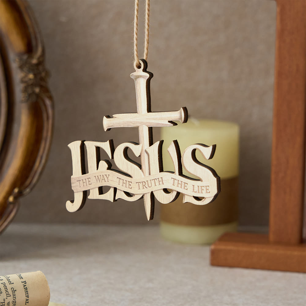 Christianartworkshop Croix clouée par Jésus, ornement en bois à suspendre : symbole de vérité et de guidance divines - Jésus - image 0