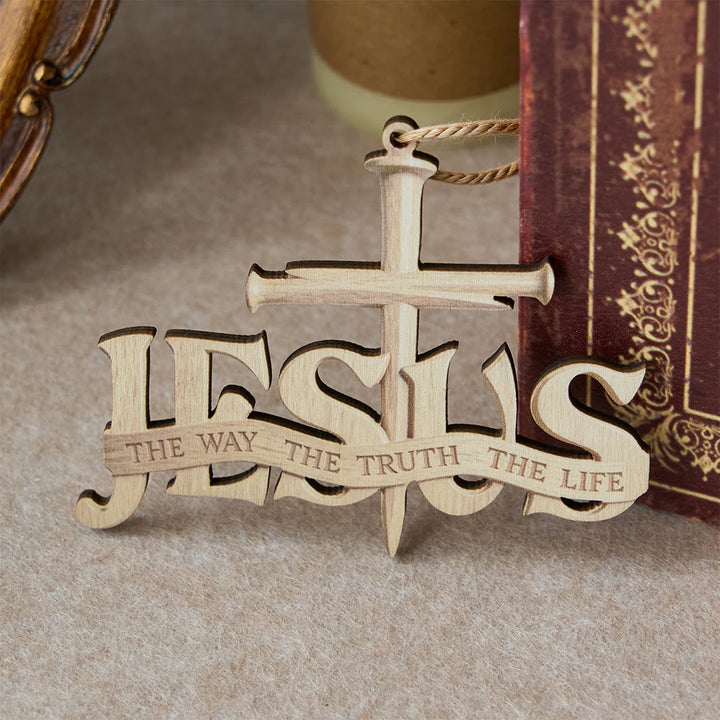 Christianartworkshop Croix clouée par Jésus, ornement en bois à suspendre : symbole de vérité et de guidance divines - image 2