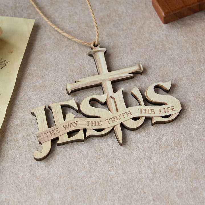 Christianartworkshop Croix clouée par Jésus, ornement en bois à suspendre : symbole de vérité et de guidance divines - image 4