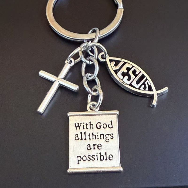 Christianartworkshop Porte-clés Croix Ichthys des Écritures : Symbole de possibilité et d’espoir divins - Ichthys - image 0
