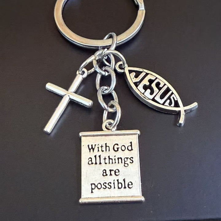 Christianartworkshop Porte-clés Croix Ichthys des Écritures : Symbole de possibilité et d’espoir divins - Ichthys - image 0