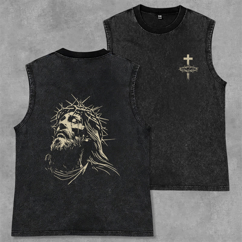 Christianartworkshop Débardeur unisexe vintage à motif de couronne d'épines et de Jésus - Noir - 2XL - image 0