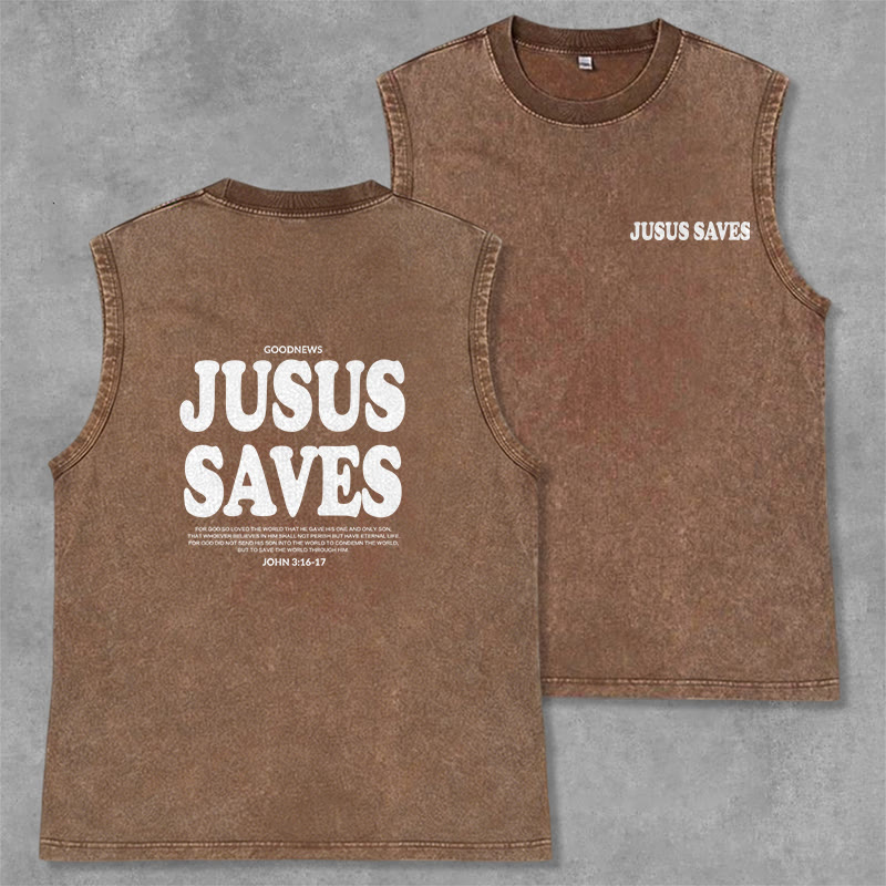 Christianartworkshop Débardeur unisexe lavé « Jésus sauve » Jean 3:16 - Brun - 2XL - image 28