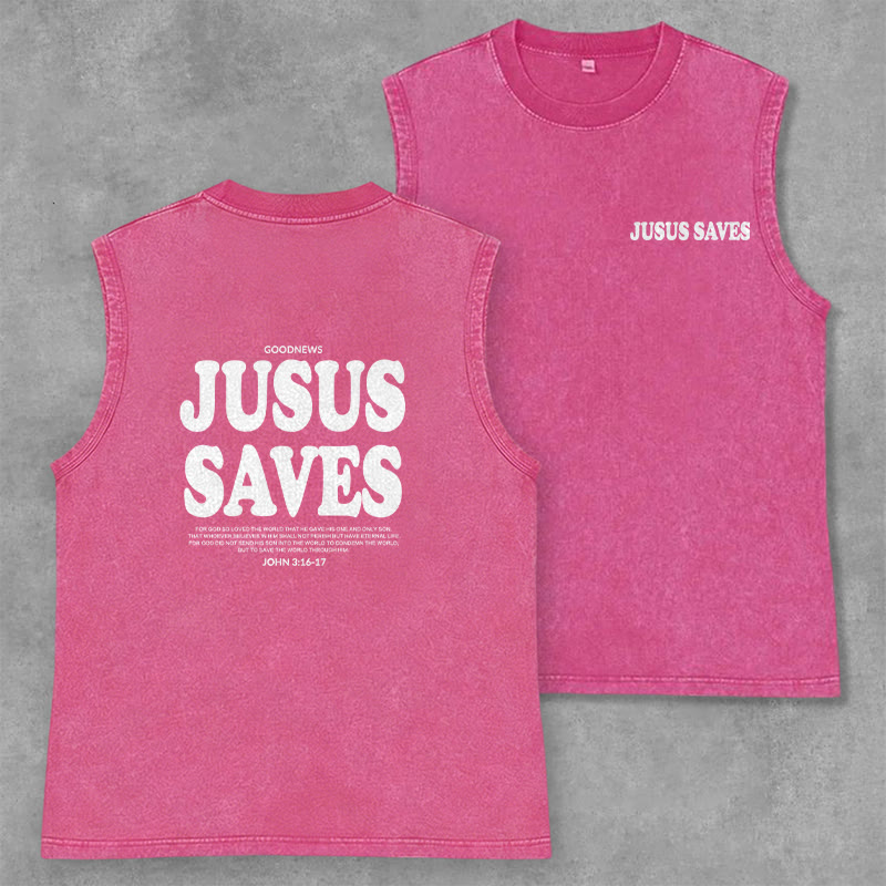 Christianartworkshop Débardeur unisexe lavé « Jésus sauve » Jean 3:16 - Rose - 2XL - image 0
