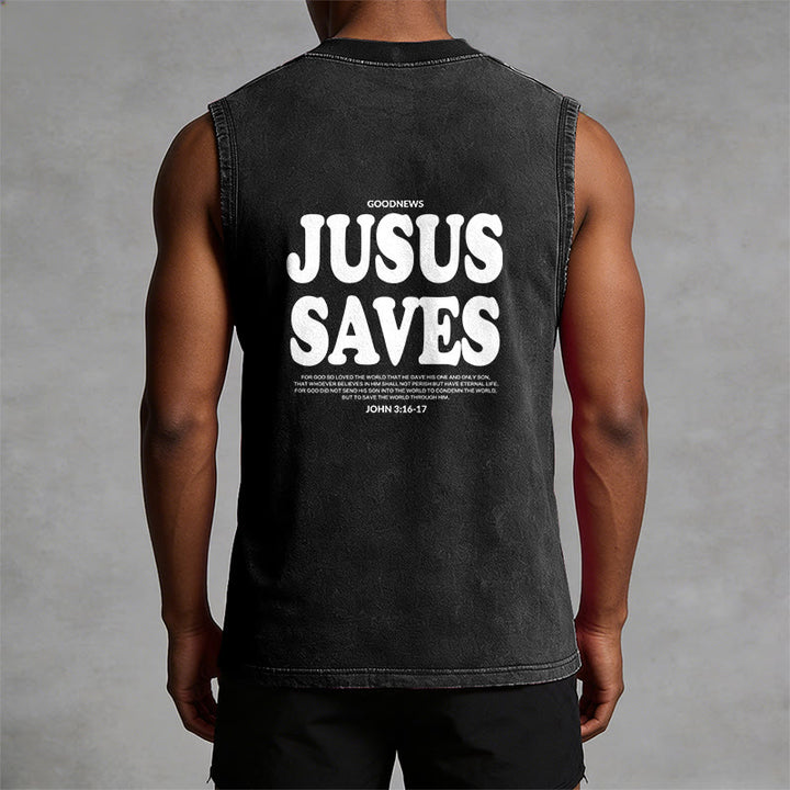 Christianartworkshop Débardeur unisexe lavé « Jésus sauve » Jean 3:16 - image 8
