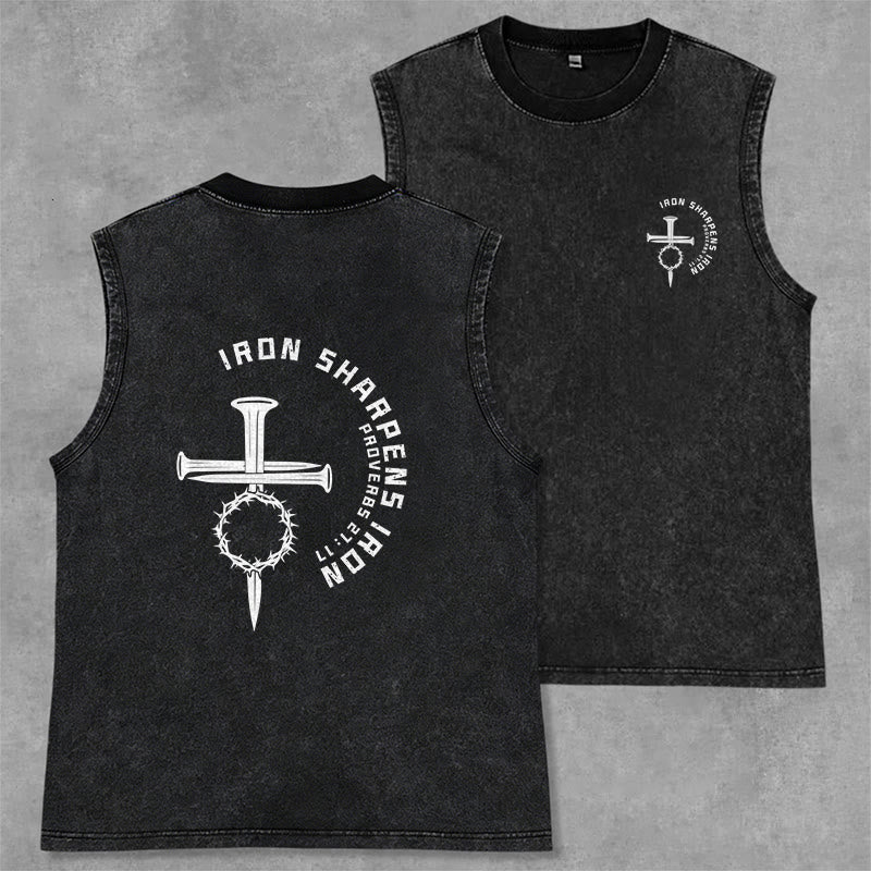 Christianartworkshop Débardeur unisexe délavé Proverbes 27:17 Croix de clou - Noir - 2XL - image 1
