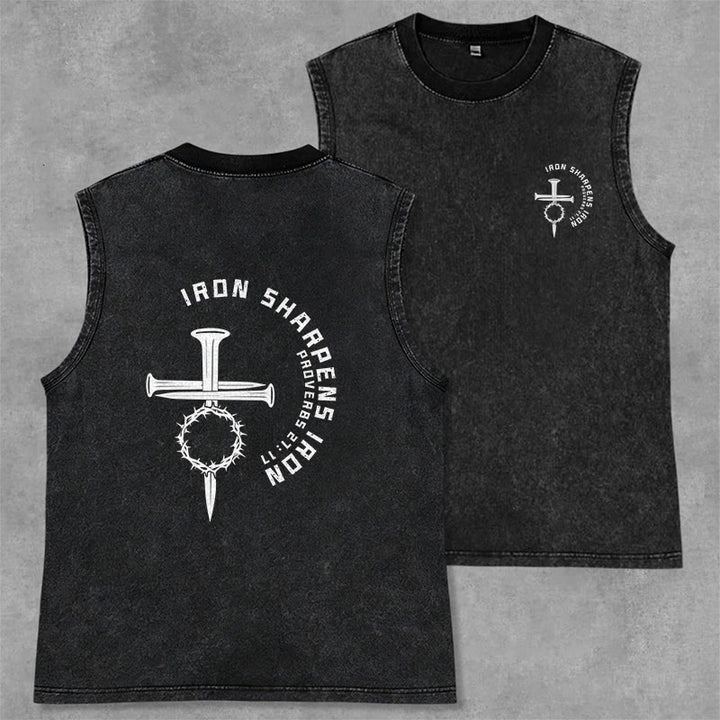 Christianartworkshop Débardeur unisexe délavé Proverbes 27:17 Croix de clou - Noir - 2XL - image 1