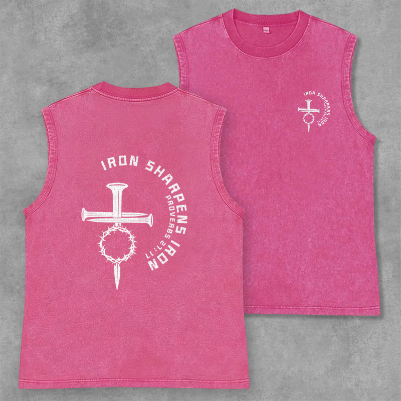 Christianartworkshop Débardeur unisexe délavé Proverbes 27:17 Croix de clou - Rose - 2XL - image 22