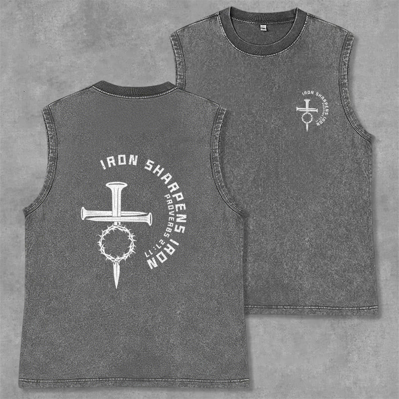Christianartworkshop Débardeur unisexe délavé Proverbes 27:17 Croix de clou - Gris - 2XL - image 8