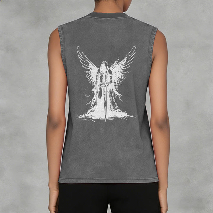 Christianartworkshop Débardeur unisexe lavé à motif ange guerrier et épée - image 3
