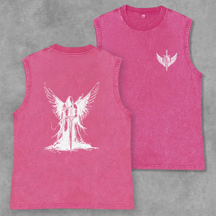 Christianartworkshop Débardeur unisexe lavé à motif ange guerrier et épée - Rose - 2XL - image 21