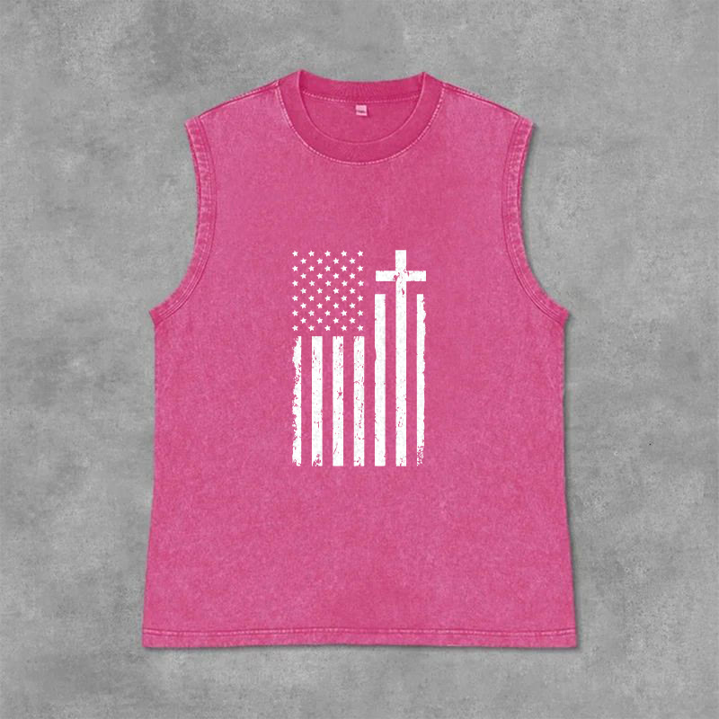 Christianartworkshop Débardeur délavé patriotique drapeau américain et croix - Rose - 2XL - image 12