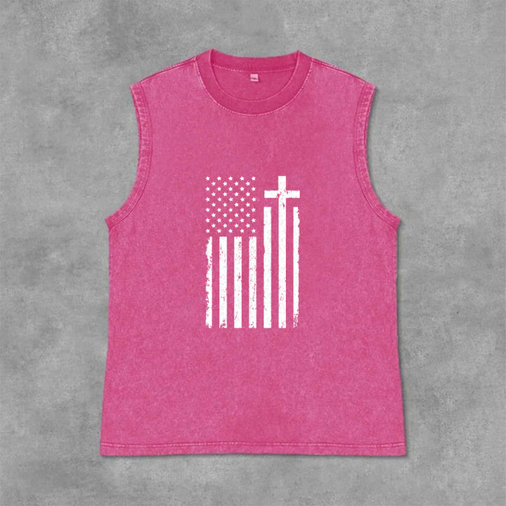 Christianartworkshop Débardeur délavé patriotique drapeau américain et croix - Rose - 2XL - image 12