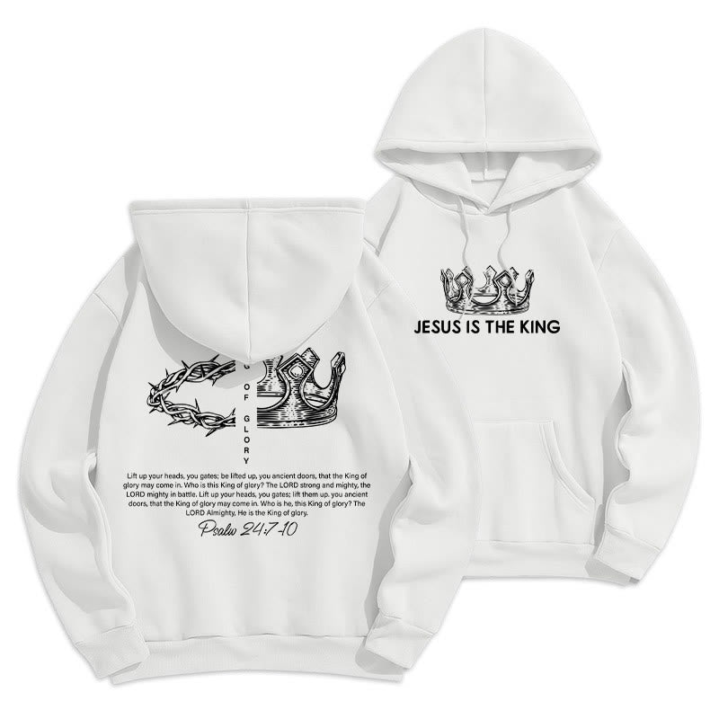 Sweat à capuche en polyester doublé polaire « Jésus est le roi » avec citation de Christianartworkshop - Blanc - 2XL - image 7