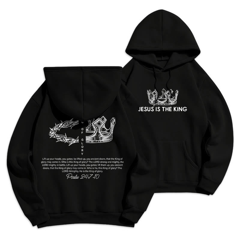 Sweat à capuche en polyester doublé polaire « Jésus est le roi » avec citation de Christianartworkshop - Noir - 2XL - image 0