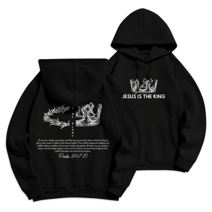 Sweat à capuche en polyester doublé polaire « Jésus est le roi » avec citation de Christianartworkshop - Noir - 2XL - image 0