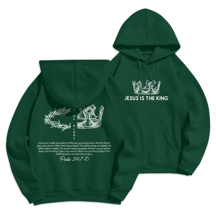 Sweat à capuche en polyester doublé polaire « Jésus est le roi » avec citation de Christianartworkshop - Vert - 2XL - image 17