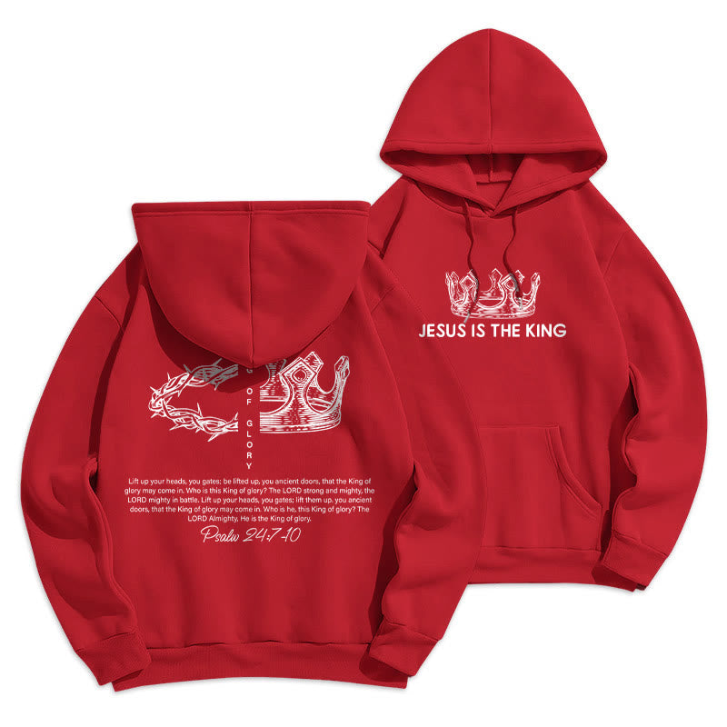 Sweat à capuche en polyester doublé polaire « Jésus est le roi » avec citation de Christianartworkshop - Rouge - 2XL - image 26