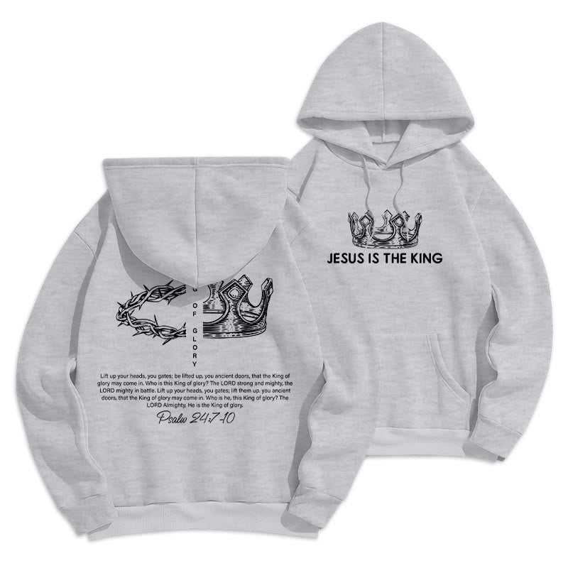 Sweat à capuche en polyester doublé polaire « Jésus est le roi » avec citation de Christianartworkshop - Gris - 2XL - image 23