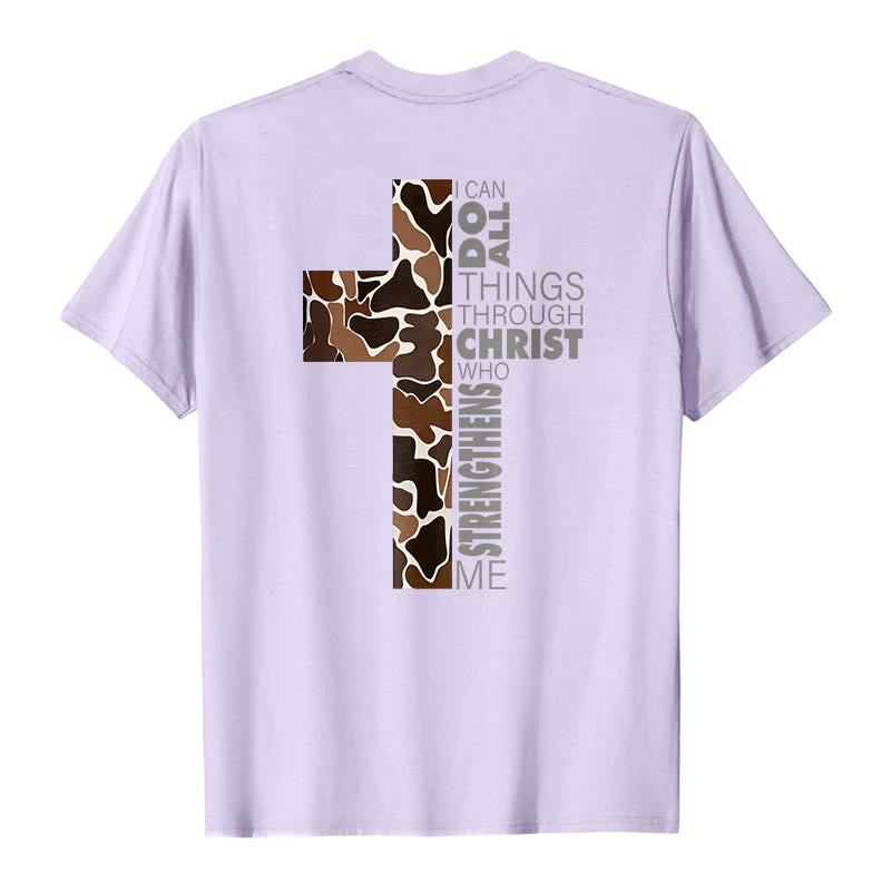 T-shirt chrétien Christianartworkshop avec motif de croix camouflage et verset Philippiens 4:13 - image 19