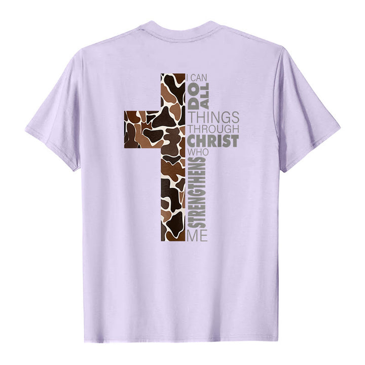 T-shirt chrétien Christianartworkshop avec motif de croix camouflage et verset Philippiens 4:13 - image 19