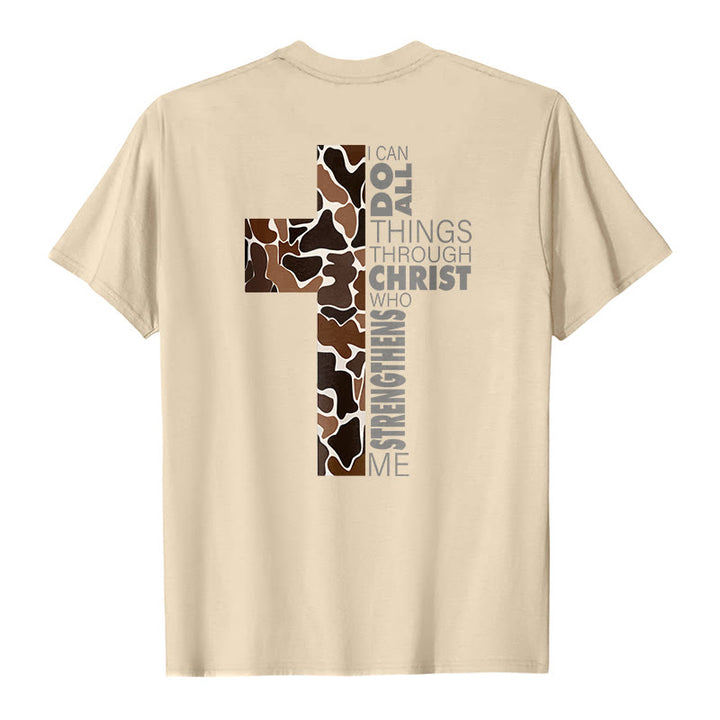 T-shirt chrétien Christianartworkshop avec motif de croix camouflage et verset Philippiens 4:13 - image 10