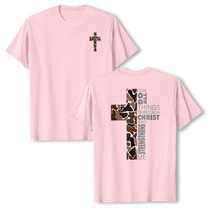 T-shirt chrétien Christianartworkshop avec motif de croix camouflage et verset Philippiens 4:13 - Rose - 2XL - image 15
