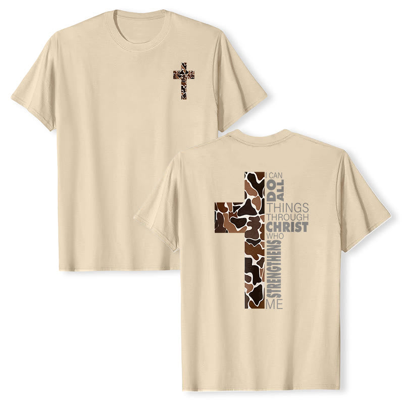 T-shirt chrétien Christianartworkshop avec motif de croix camouflage et verset Philippiens 4:13 - Beige - 2XL - image 9