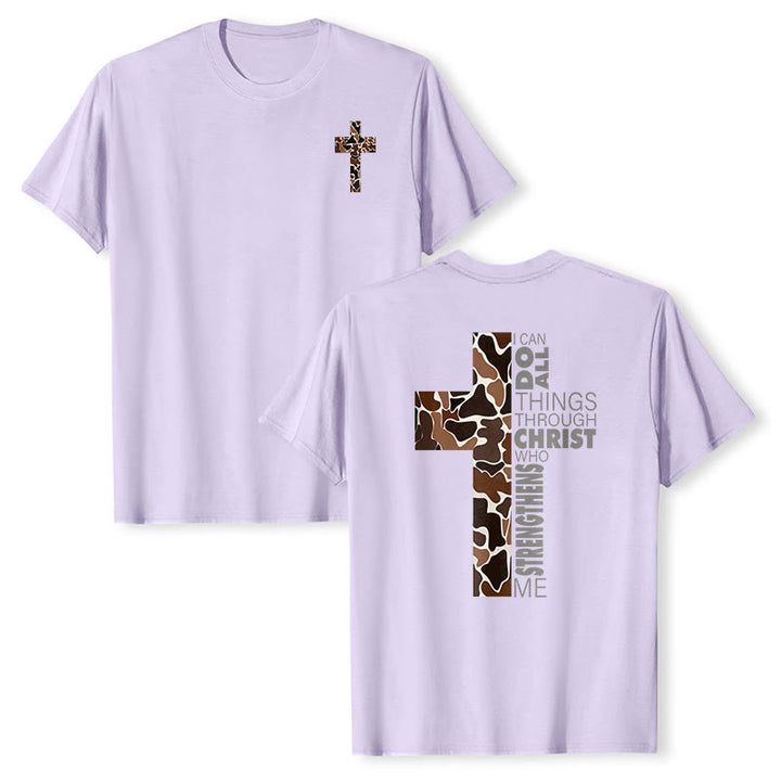 T-shirt chrétien Christianartworkshop avec motif de croix camouflage et verset Philippiens 4:13 - Violet - 2XL - image 18