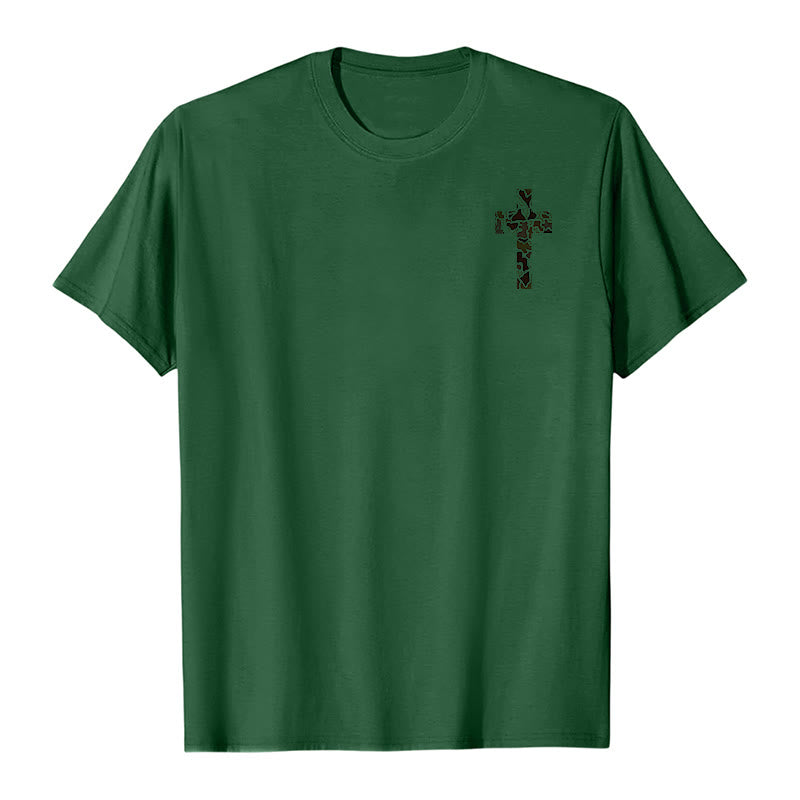 T-shirt chrétien Christianartworkshop avec motif de croix camouflage et verset Philippiens 4:13 - image 26