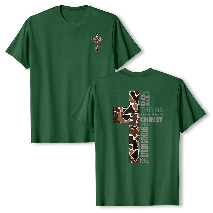 T-shirt chrétien Christianartworkshop avec motif de croix camouflage et verset Philippiens 4:13 - Vert foncé - 2XL - image 24