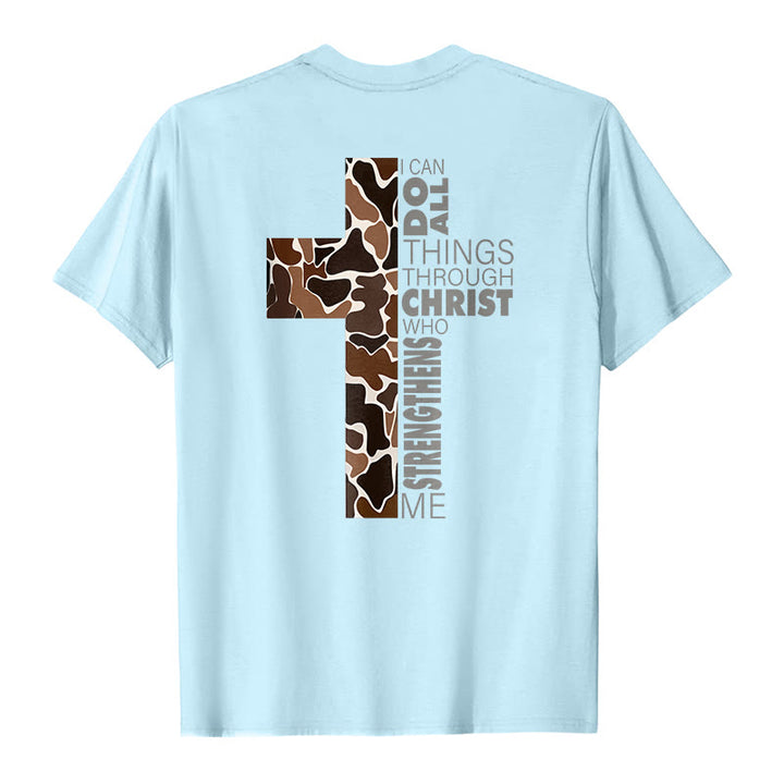 T-shirt chrétien Christianartworkshop avec motif de croix camouflage et verset Philippiens 4:13 - image 13