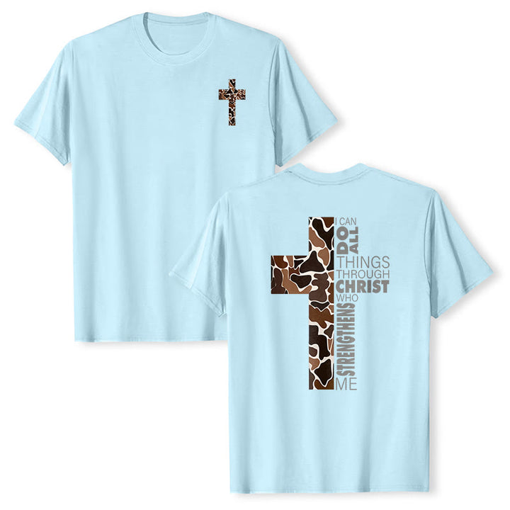 T-shirt chrétien Christianartworkshop avec motif de croix camouflage et verset Philippiens 4:13 - Bleu - 2XL - image 12