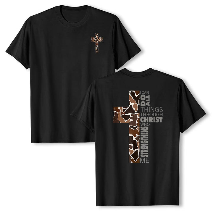 T-shirt chrétien Christianartworkshop avec motif de croix camouflage et verset Philippiens 4:13 - Noir - 2XL - image 3