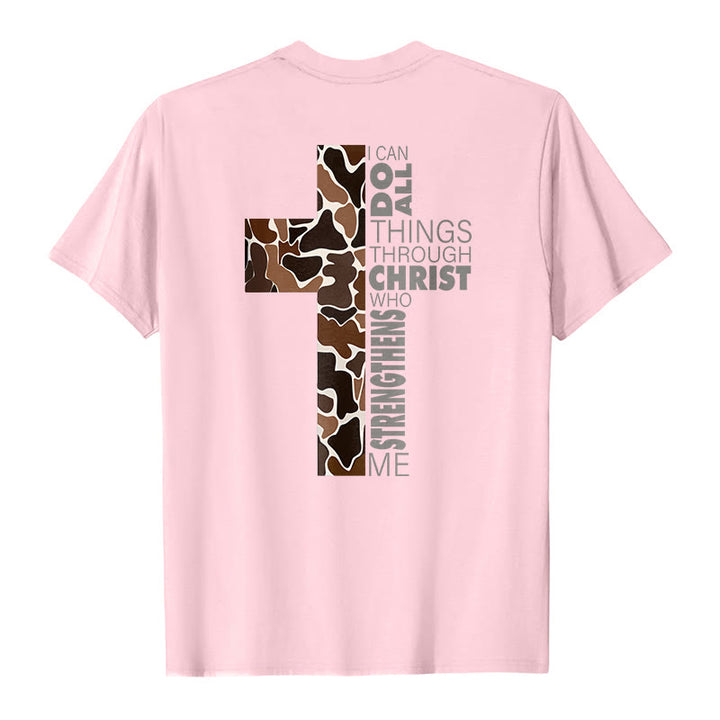 T-shirt chrétien Christianartworkshop avec motif de croix camouflage et verset Philippiens 4:13 - image 16