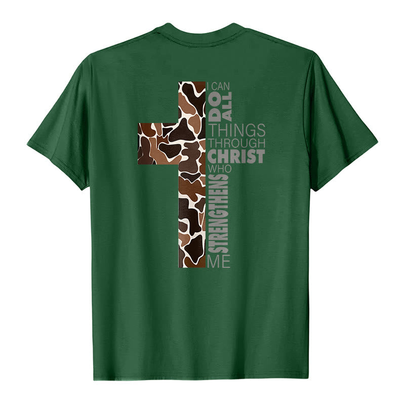 T-shirt chrétien Christianartworkshop avec motif de croix camouflage et verset Philippiens 4:13 - image 25