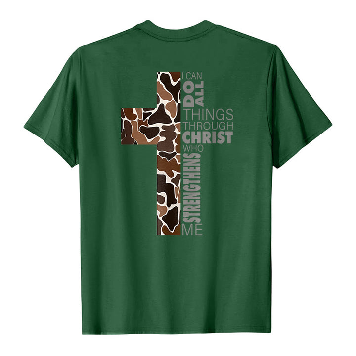 T-shirt chrétien Christianartworkshop avec motif de croix camouflage et verset Philippiens 4:13 - image 25