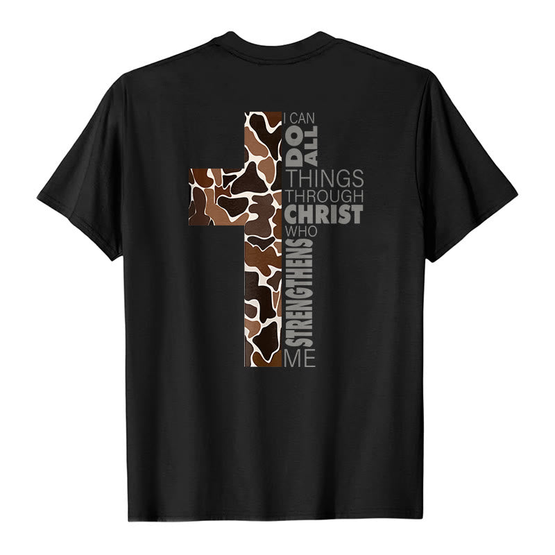 T-shirt chrétien Christianartworkshop avec motif de croix camouflage et verset Philippiens 4:13 - image 4