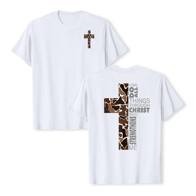 T-shirt chrétien Christianartworkshop avec motif de croix camouflage et verset Philippiens 4:13 - Blanc - 2XL - image 0