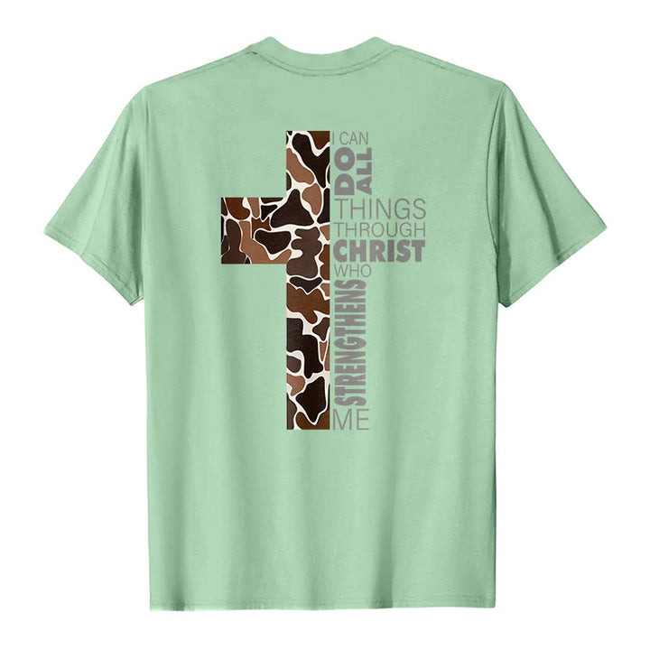 T-shirt chrétien Christianartworkshop avec motif de croix camouflage et verset Philippiens 4:13 - image 22