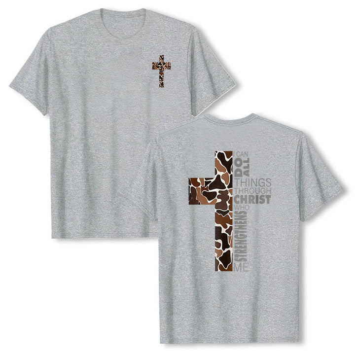 T-shirt chrétien Christianartworkshop avec motif de croix camouflage et verset Philippiens 4:13 - Gris - 2XL - image 6