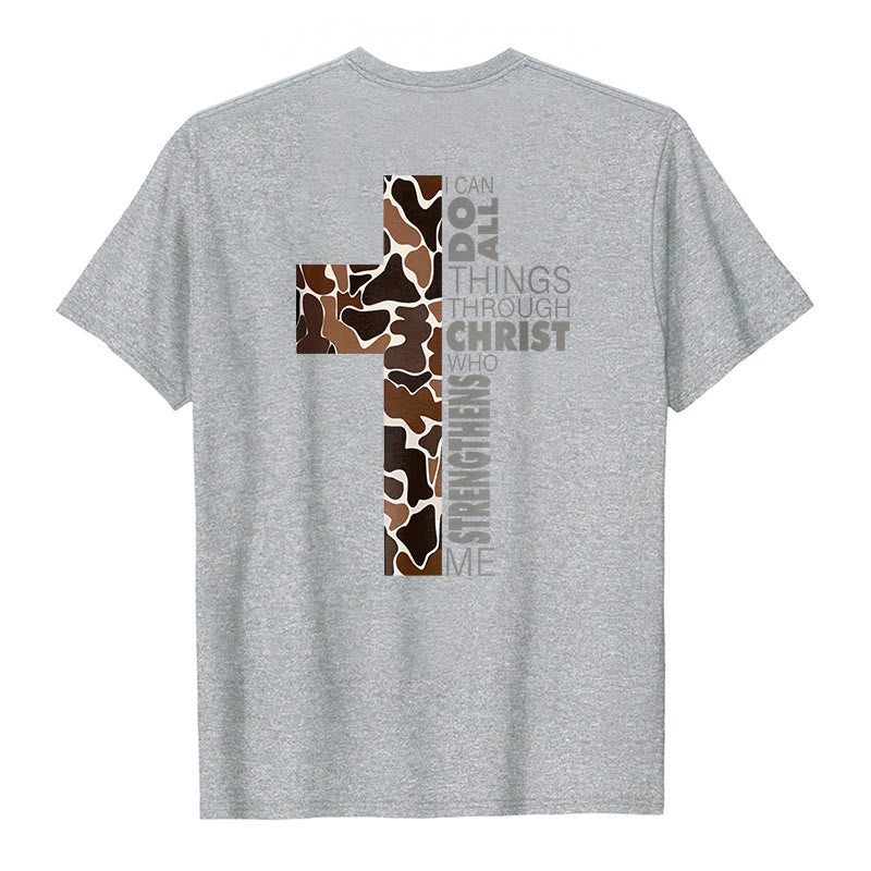 T-shirt chrétien Christianartworkshop avec motif de croix camouflage et verset Philippiens 4:13 - image 7