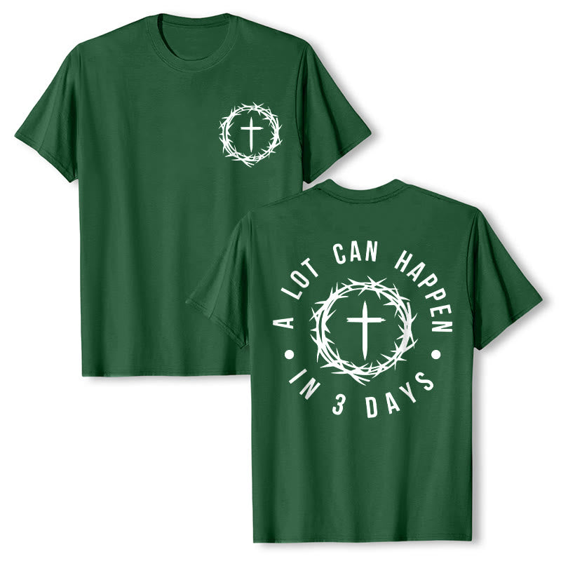 T-shirt unisexe Christianartworkshop « Il peut se passer beaucoup de choses en 3 jours » avec couronne d'épines et croix - Vert foncé - 2XL - image 2