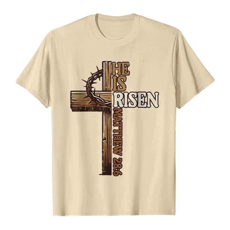 T-shirt unisexe Christianartworkshop « Il est ressuscité » avec croix et couronne d'épines - Beige - 2XL - image 0