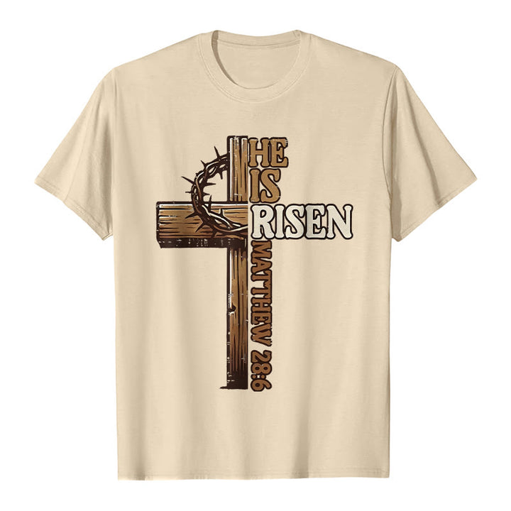 T-shirt unisexe Christianartworkshop « Il est ressuscité » avec croix et couronne d'épines - Beige - 2XL - image 0