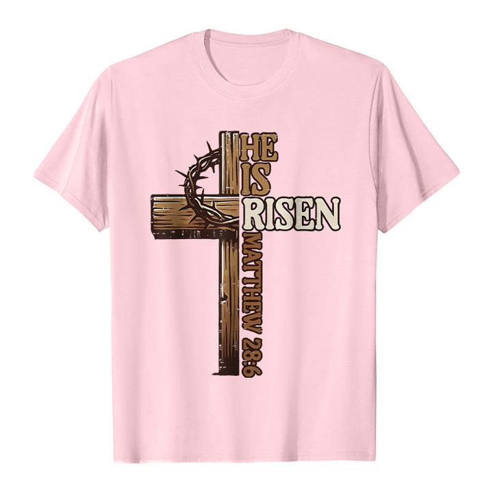 T-shirt unisexe Christianartworkshop « Il est ressuscité » avec croix et couronne d'épines - Rose clair - 2XL - image 3