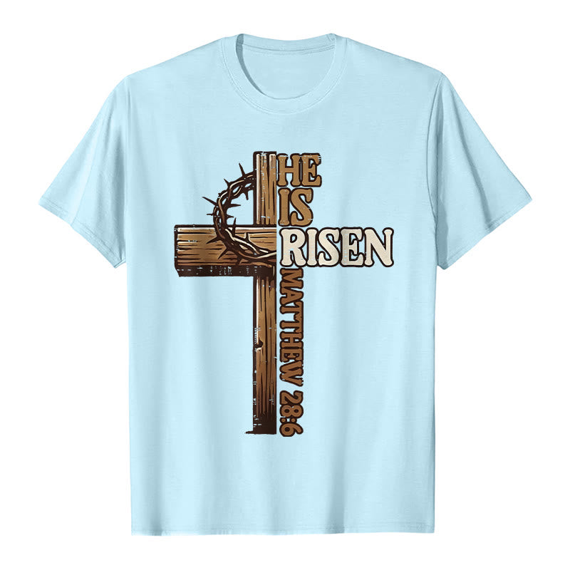 T-shirt unisexe Christianartworkshop « Il est ressuscité » avec croix et couronne d'épines - Bleu clair - 2XL - image 1